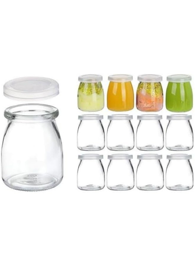 هوم زون هوم زون 12 قطعة من برطمانات الزبادي مع غطاء زجاجي مع غطاء لصنع مربى الحليب والجيلي والموس والزبادي 100 مل - Image 1