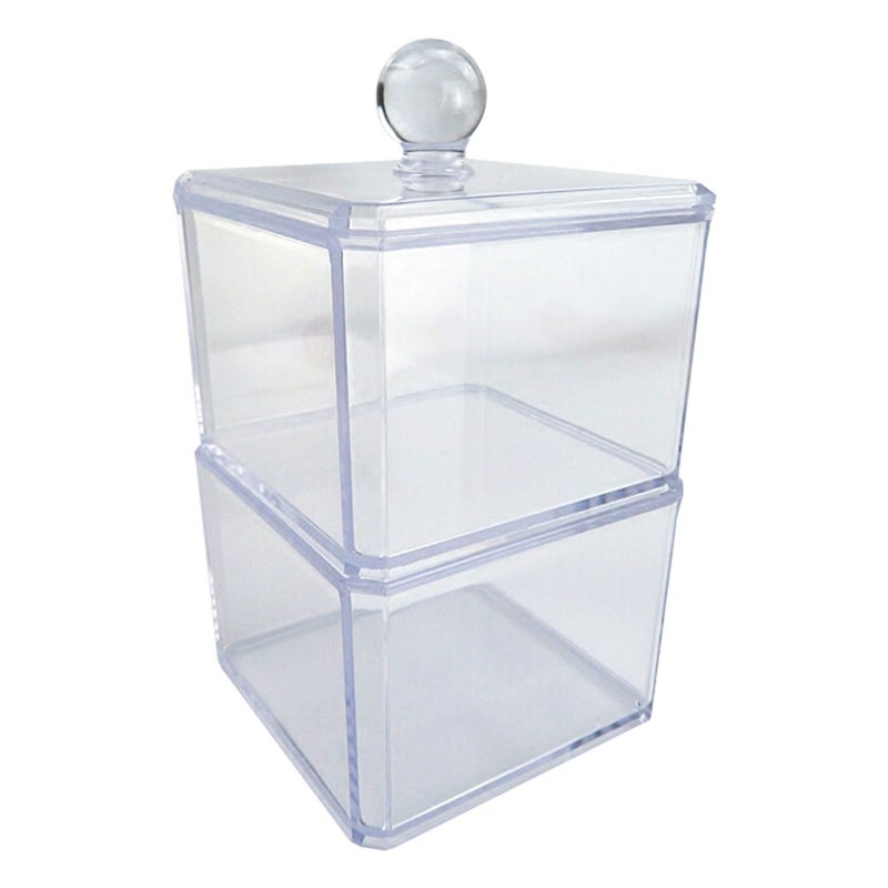 Clear Acrylic Double Layers Storage Container Cotton Swab Stick Storage Box With Cover Comestic Box Cotton Pads Holder - Image 1