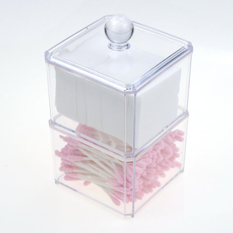 Clear Acrylic Double Layers Storage Container Cotton Swab Stick Storage Box With Cover Comestic Box Cotton Pads Holder - Image 2