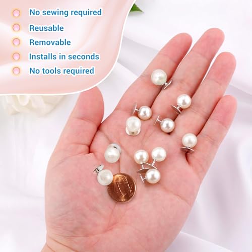 PIGORY 30 Sets Pearl Buttons No Sew Buttons for Clothes, 10mm Pearl Brooch Pins Reusable for Women, White Safety Pins for Dresses, Shirts, DIY Crafts, Fashion Decorative Accessories - Image 4
