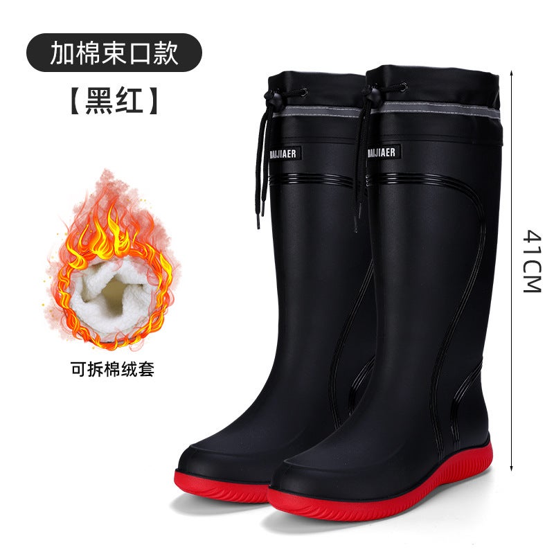 Luxury Unisex Rain Boots, Waterproof Warm Anti-Slip Red [thick velvet drawstring]]
