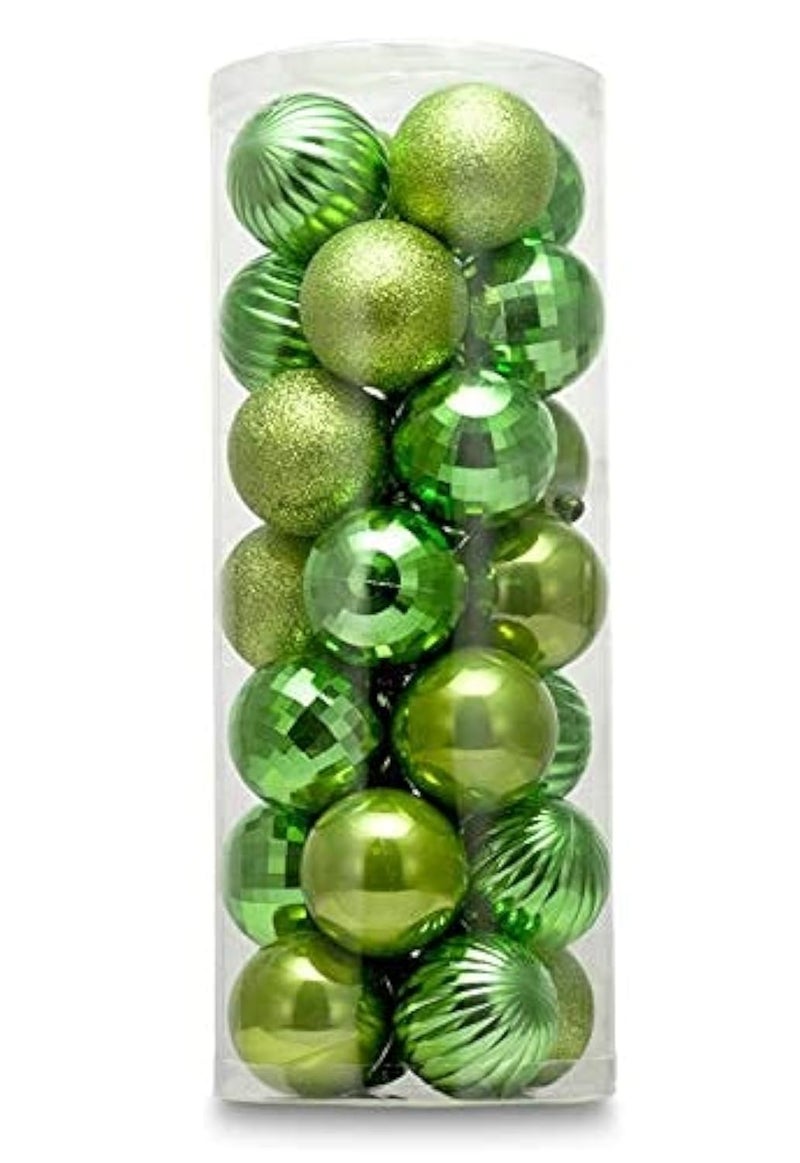 AUXOFUN Small Size 28ct shatterproof Christmas Ball Ornaments in 4 Classic finishes for Christmas Tree Decoration Lime Green 157 Mini Size