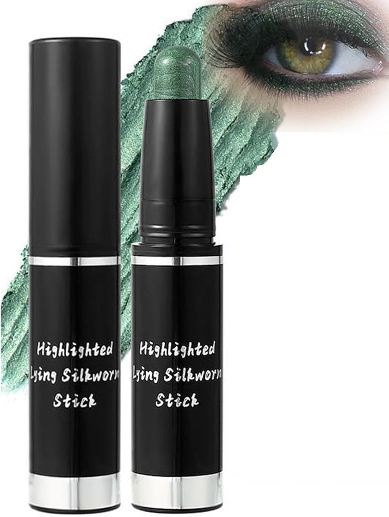 Deep Green Shimmer Eyeshadow Stick Metallic Cream Eye Shadow Crayon High Pigmented Smooth Eyeliner for Artistic Makeup Waterproof LongLasting Formula Pearlescent Glitter Pencil
