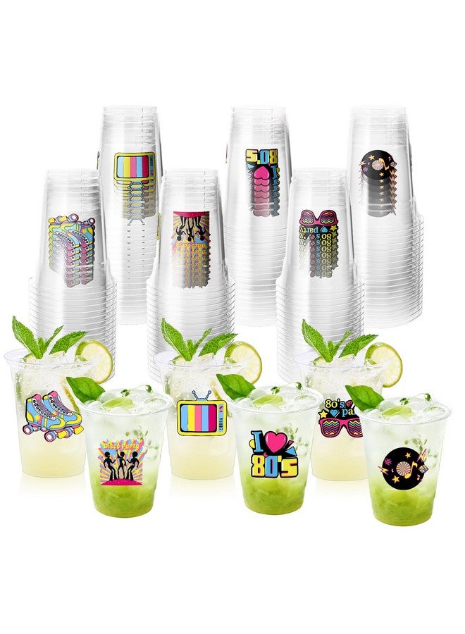 ZCPTZ 100 Pcs 80'S Party Plastic Cups 12 Oz Back To The 80S Disposable Clear Cups Disco 80S Party Supplies Cups For Retro 80S Party Decorations 80S Theme Party Decorations Cups - Image 1
