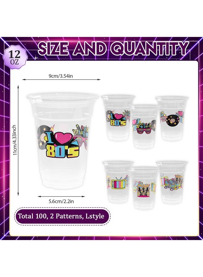 ZCPTZ 100 Pcs 80'S Party Plastic Cups 12 Oz Back To The 80S Disposable Clear Cups Disco 80S Party Supplies Cups For Retro 80S Party Decorations 80S Theme Party Decorations Cups - Image 2