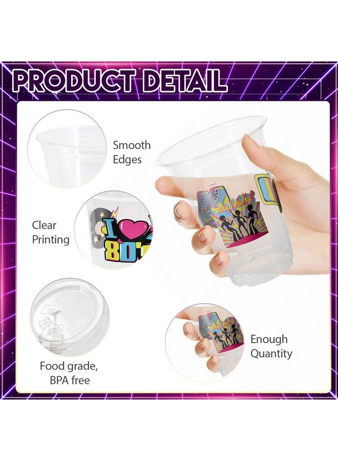 ZCPTZ 100 Pcs 80'S Party Plastic Cups 12 Oz Back To The 80S Disposable Clear Cups Disco 80S Party Supplies Cups For Retro 80S Party Decorations 80S Theme Party Decorations Cups - Image 3