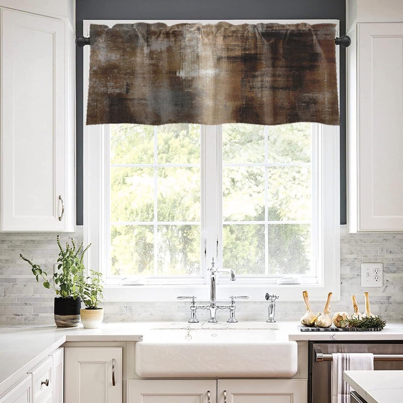 Emvency 4 Pack Valances Window Treatments, Abstract Dark Brown Art Painting Blackout Adjustable for Living Room Bathroom Bedroom Kitchen Over Sink, 52x18 Inch Rod Pocket Valances - Image 5