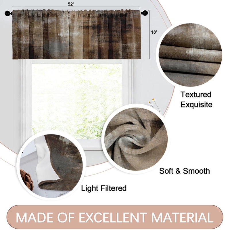 Emvency 4 Pack Valances Window Treatments, Abstract Dark Brown Art Painting Blackout Adjustable for Living Room Bathroom Bedroom Kitchen Over Sink, 52x18 Inch Rod Pocket Valances - Image 2