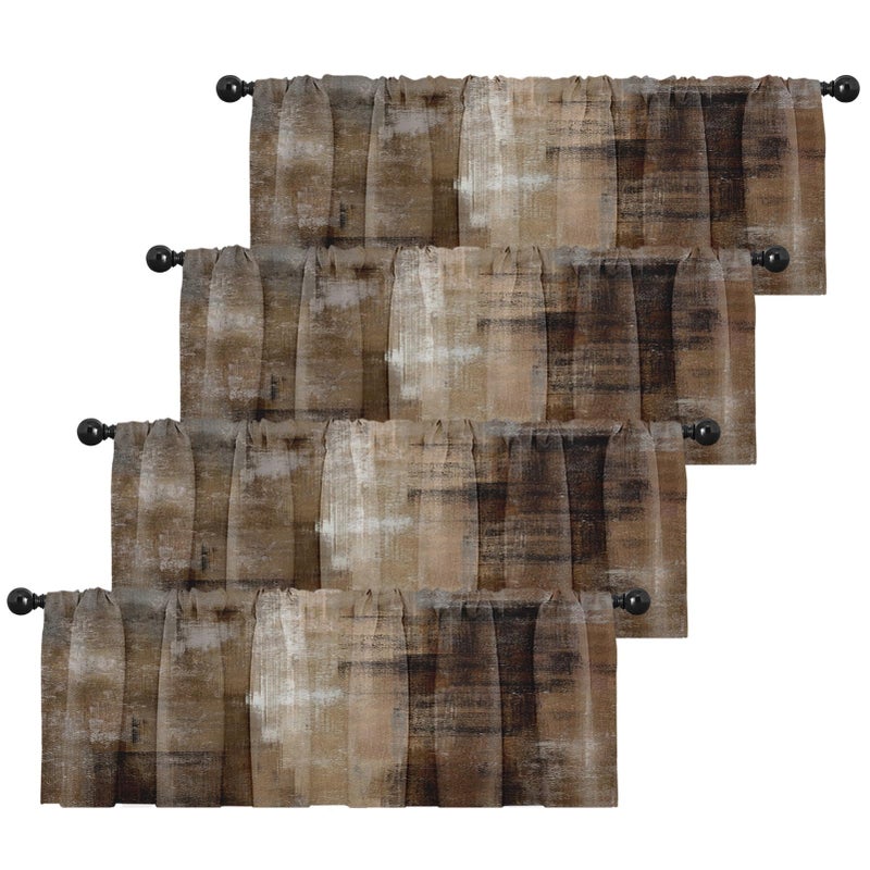 Emvency 4 Pack Valances Window Treatments, Abstract Dark Brown Art Painting Blackout Adjustable for Living Room Bathroom Bedroom Kitchen Over Sink, 52x18 Inch Rod Pocket Valances - Image 1