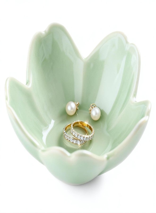 Samchilderlan Sage Green Flower Ring Dish Ceramic Jewelry Tray, Small Trinket Dish Ring Bowl Jewelry Holder Organizer for Vanity/Bathroom/Nightstand, Birthday/Xmas/Engagement Gift for Women/Best Friends/Bride - Image 1