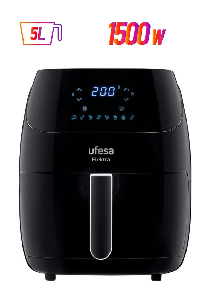 Ufesa قلاية هوائية خالية من الزيت إليكترا، 5 لتر، تحكم لمسي رقمي، 8 برامج، 1500 واط، تطبيق مع صندوق وصفات، درجة حرارة ووقت قابلين للتعديل، صينية ومقلاة غير لاصقة - Image 1