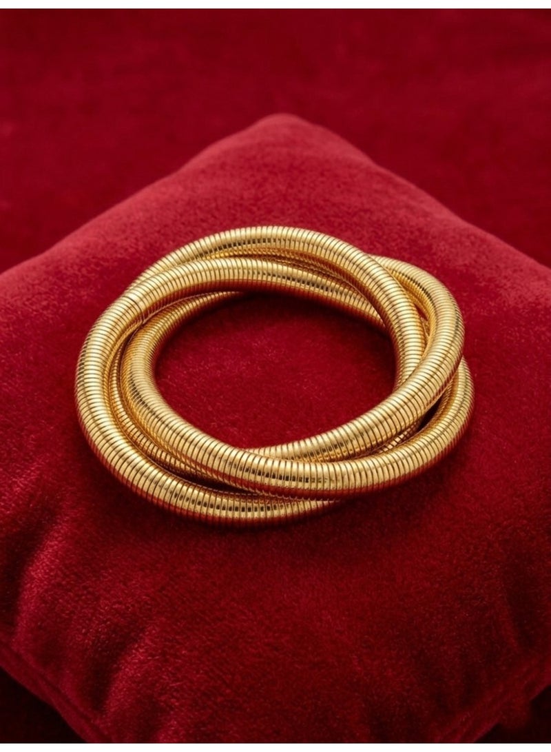 Julia Store 18K Gold Plated Stainless Steel Trendy Deluxe Best Seller Interlocking Stretch Stackable Chunky Bracelet Flexible Wide Wristband Bangles Bracelets Snake Chain Bracelet - Image 2