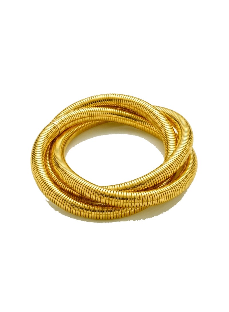 Julia Store 18K Gold Plated Stainless Steel Trendy Deluxe Best Seller Interlocking Stretch Stackable Chunky Bracelet Flexible Wide Wristband Bangles Bracelets Snake Chain Bracelet - Image 1
