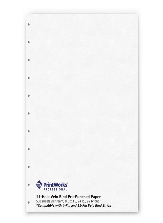 برنت ووركس ورق طباعة احترافي مثقوب مسبقًا من PrintWorks ذو 11 ثقبًا للتجليد الحلزوني ذي 11 دبوسًا و4 دبابيس - ورق طباعة لتجليد الكتب - صنع في الولايات المتحدة الأمريكية - 500 ورقة - 8.5 بوصة × 11 بوصة - 20 رطلاً - 92 أبيض ساطع (04330) - Image 1