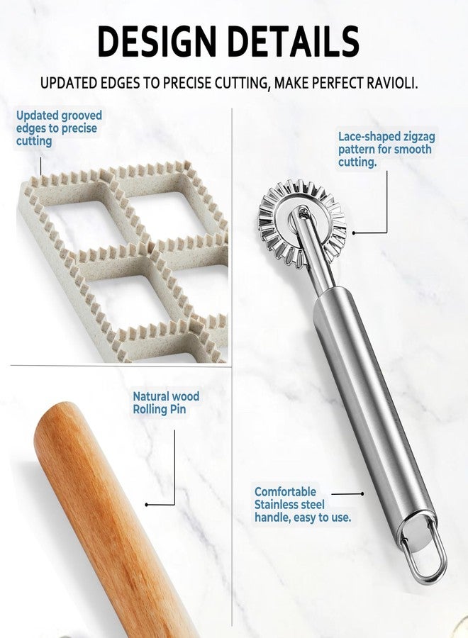 MUMSUNG Ravioli Maker Press, Ravioli Press Mold Set - Squares Ravioli Stamp Maker Cutter with Wood Rolling Pin and Ravioli Wheel, Ravioli Stamp Pasta Making Tools | Makes 8 Ravioli, 1.85" - Image 5