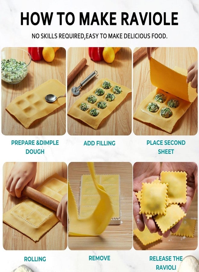 MUMSUNG Ravioli Maker Press, Ravioli Press Mold Set - Squares Ravioli Stamp Maker Cutter with Wood Rolling Pin and Ravioli Wheel, Ravioli Stamp Pasta Making Tools | Makes 8 Ravioli, 1.85" - Image 4
