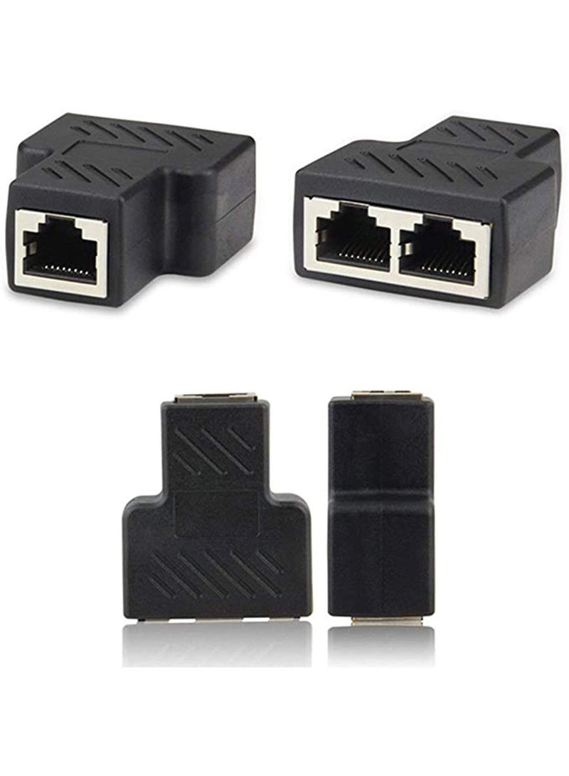 SYOSI RJ45 Splitter Connector Adapter, 1PC USB to RJ45 Port 1 to 2 Female Ports for CAT 5/ CAT 6/ CAT 7 LAN Ethernet Cables Socket Splitter Hub PC Laptop Router Contact Modular Plug (Black) - Image 1