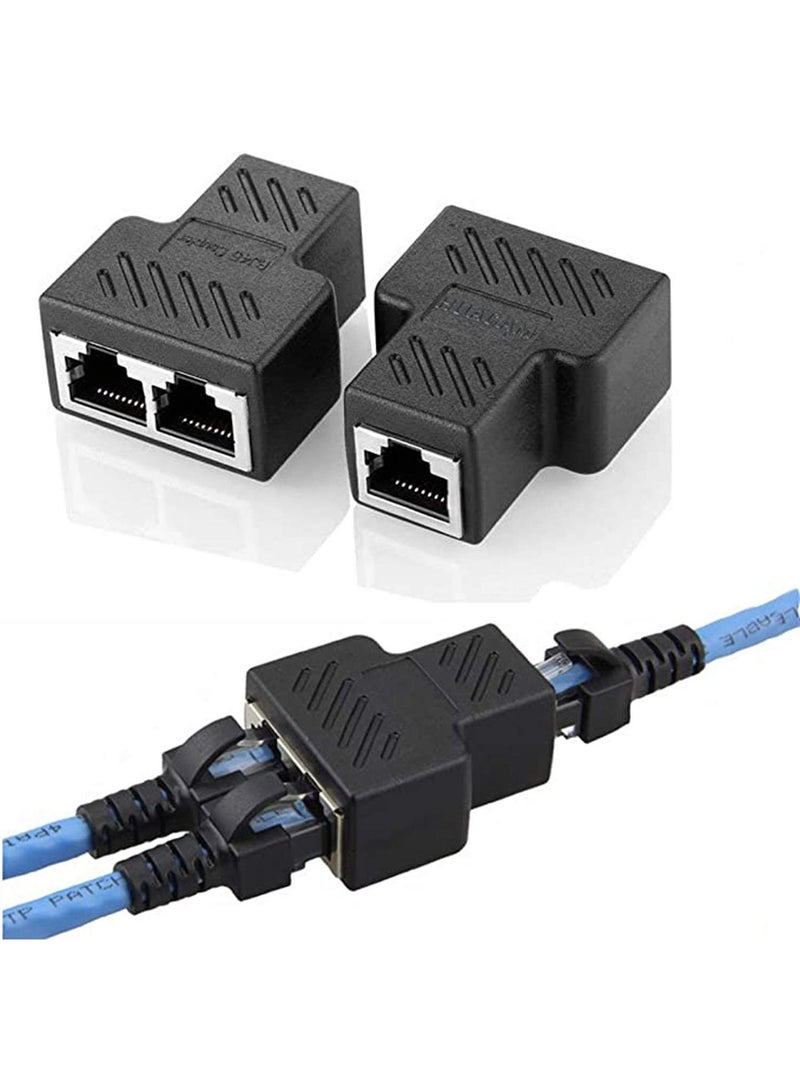 SYOSI RJ45 Splitter Connector Adapter, 1PC USB to RJ45 Port 1 to 2 Female Ports for CAT 5/ CAT 6/ CAT 7 LAN Ethernet Cables Socket Splitter Hub PC Laptop Router Contact Modular Plug (Black) - Image 2