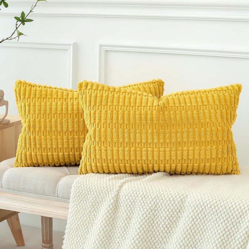 JOTOM Set of 2 Corduroy Soft Cushion Covers, Modern Cushion Covers, Decorative Sofa Cushion, Decorative Cushion Cover for Living Room, Sofa, Bedroom, Yellow, 30 x 50 cm - Image 4