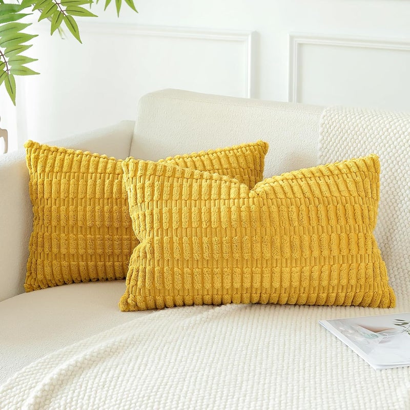 JOTOM Set of 2 Corduroy Soft Cushion Covers, Modern Cushion Covers, Decorative Sofa Cushion, Decorative Cushion Cover for Living Room, Sofa, Bedroom, Yellow, 30 x 50 cm - Image 3