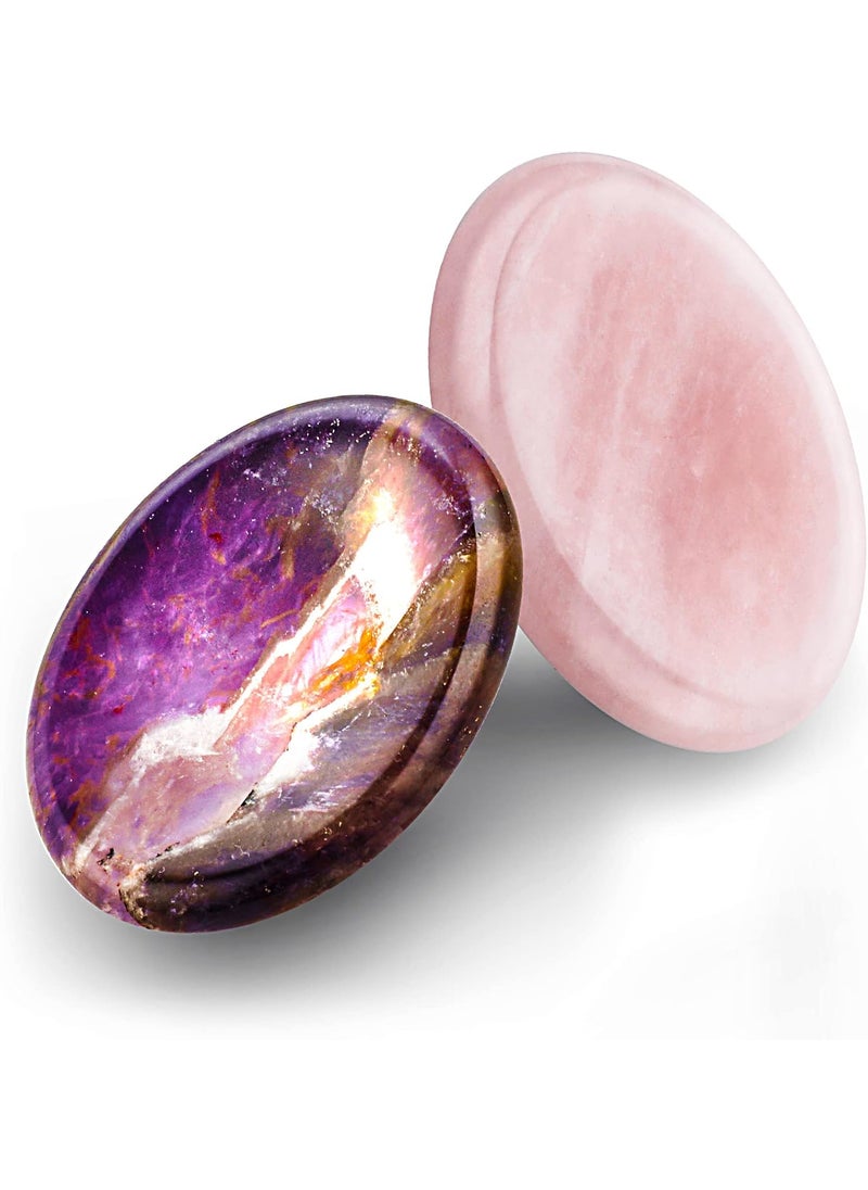 Prasacco 2 Pcs Thumb Worry Stones for Anxiety Chakra Stones Pink Crystal Amethyst Healing Crystal Chakra Meditation Gift 
