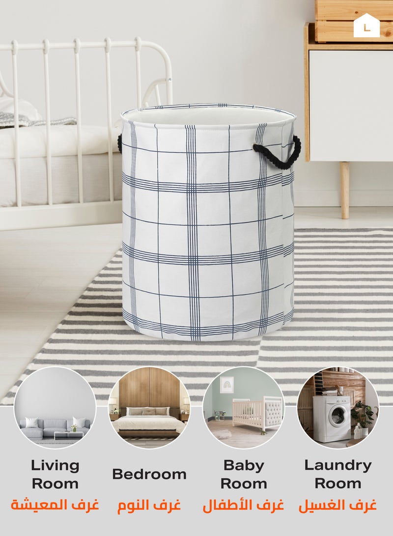 LAWAZIM Round Laundry Basket with Gray Plaid Pattern - Collapsible Hamper with Handles, 50L Woven Fabric, Breathable & Odor-Resistant Storage Bin - Ideal for Laundry, Toys, Blankets, and Home Organizationme with its features - then Ideal for direction uses - Image 5