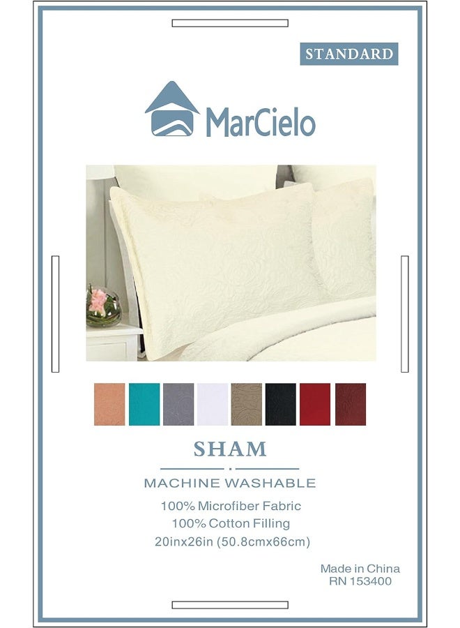 MarCielo 2Piece Embroidered Pillow Shams Queen Size Decorative Microfiber Pillow Covers Set Standard Size Beige - Image 3