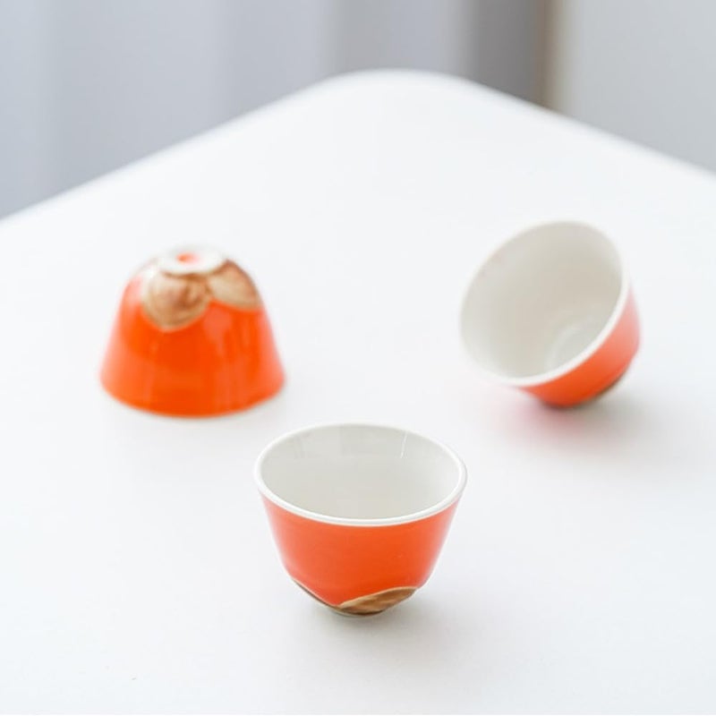 ZPGXLRZ Portable Gongfu Ceramic Tea Set - Beautiful Persimmon-Shaped Chinese Tea Set with Teapot, Tea Can & 2 Cups, Gift Boxed - Image 5