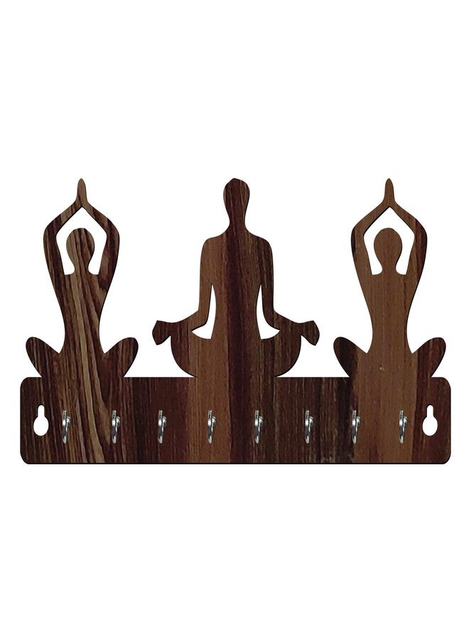 Freny Exim Relax Mind Yoga Mudra Wooden Key Holder with Face Mask Hanging with 8 Hook - Brown 039 - Image 4