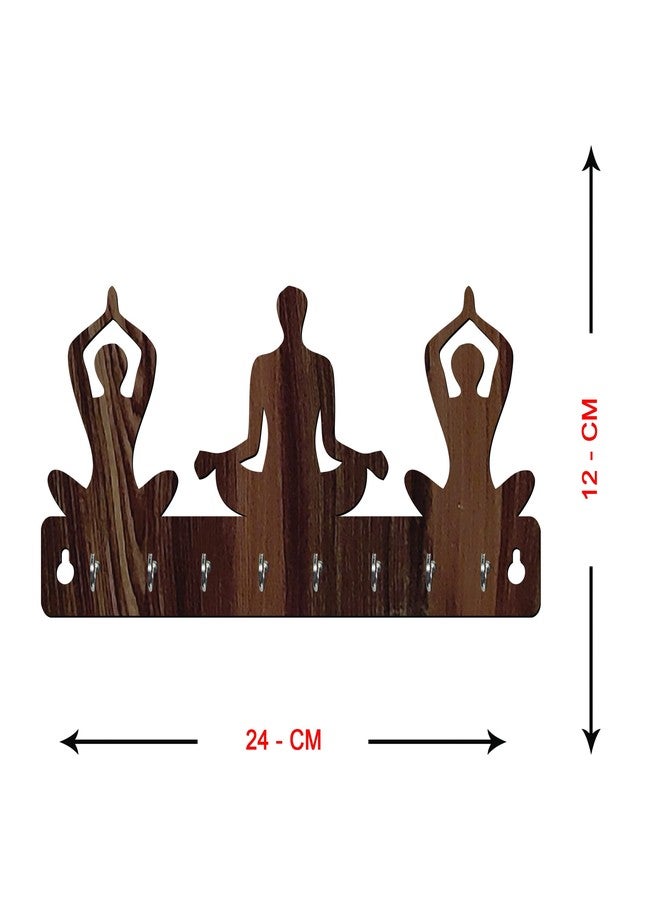 Freny Exim Relax Mind Yoga Mudra Wooden Key Holder with Face Mask Hanging with 8 Hook - Brown 039 - Image 5