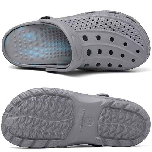 ChayChax Men's and Women's Arch Support Clogs Garden Shoes Slip-on Outdoor Beach Slippers with Removable Cushion Footbed, Grey Camo, 9.5-10.5 Women/8-9 Men - Image 3