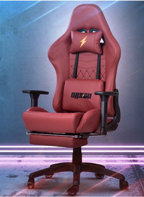 Drogo Ergonomic Gaming Chair with 7 Way adjustable Seat PU Leather 3D Armrest Desk Chair Head & USB Massager Lumbar Pillow Video Games Chair Home Office Chair with Full Recliner Back Footrest Red