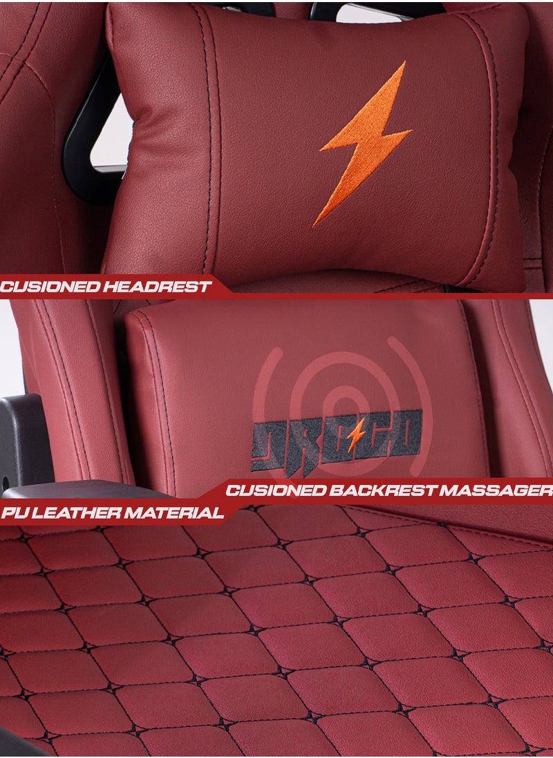 DROGO - Drogo Ergonomic Gaming Chair with 7 Way adjustable Seat PU Leather 3D Armrest Desk Chair Head & USB Massager Lumbar Pillow Video Games Chair Home Office Chair with Full Recliner Back Footrest Red - Image 1