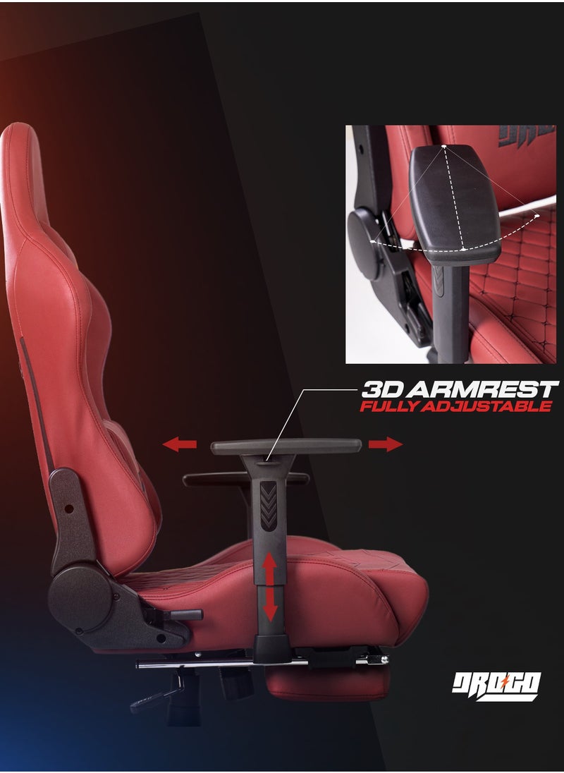 DROGO - Drogo Ergonomic Gaming Chair with 7 Way adjustable Seat PU Leather 3D Armrest Desk Chair Head & USB Massager Lumbar Pillow Video Games Chair Home Office Chair with Full Recliner Back Footrest Red - Image 1