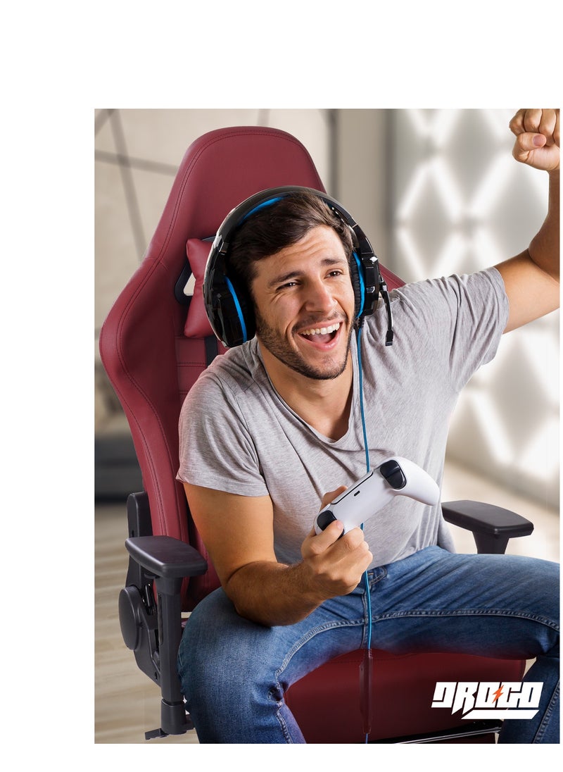 DROGO - Drogo Ergonomic Gaming Chair with 7 Way adjustable Seat PU Leather 3D Armrest Desk Chair Head & USB Massager Lumbar Pillow Video Games Chair Home Office Chair with Full Recliner Back Footrest Red - Image 1
