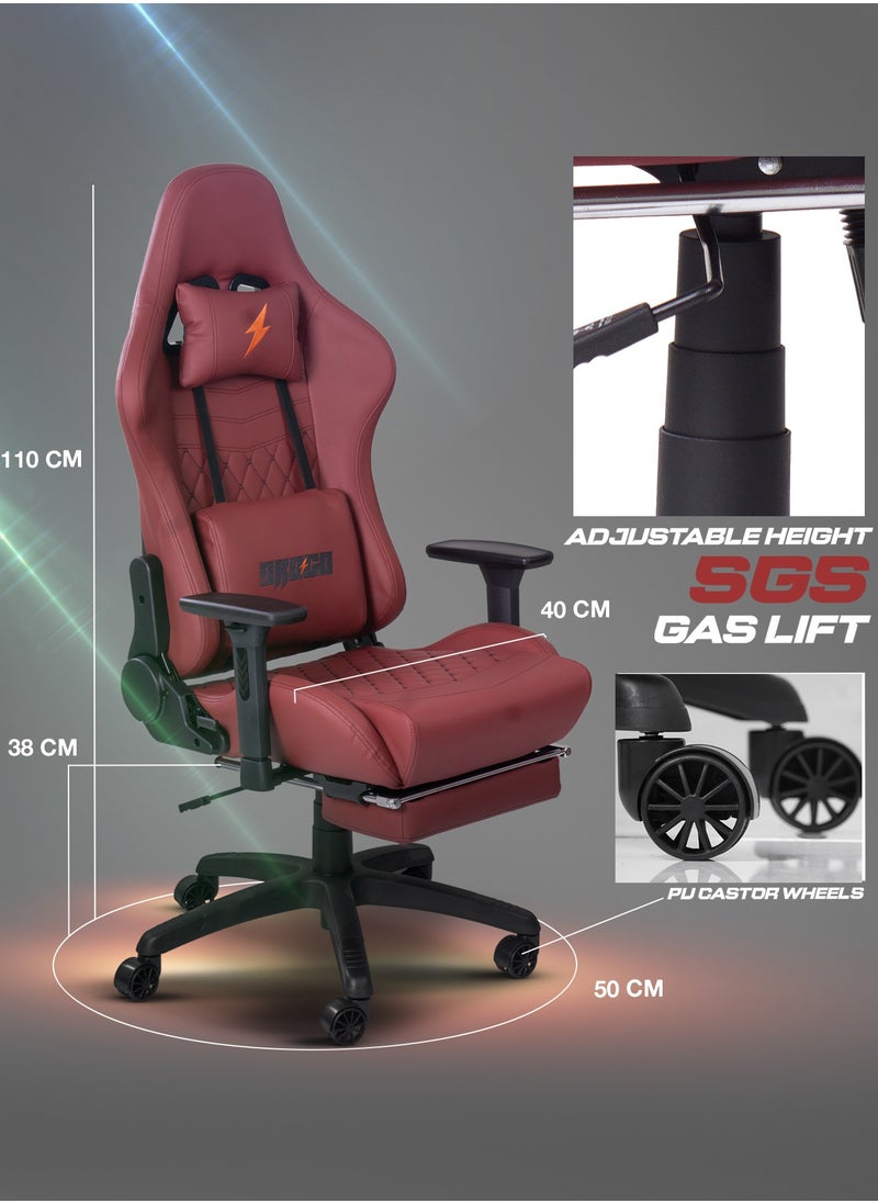 DROGO - Drogo Ergonomic Gaming Chair with 7 Way adjustable Seat PU Leather 3D Armrest Desk Chair Head & USB Massager Lumbar Pillow Video Games Chair Home Office Chair with Full Recliner Back Footrest Red - Image 1