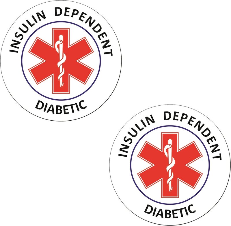 Generic Insulin Dependent Diabetes Medical Alert Stickers (Pack of 2) Reflective Decals, for Wheelchairs, Windows, Car Bumpers, Indoor and Outdoor Use 