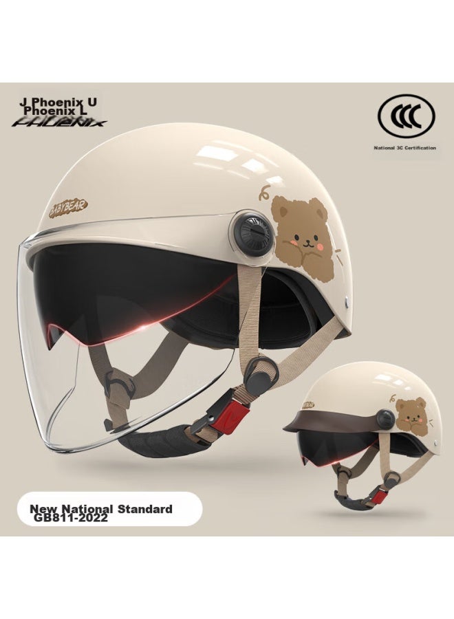 Phoenix New National Standard 3c Certified Electric Motorcycle Helmet Retro Style Tk708 Khaki Color Dual-shaped Visor Bucket Helmet With Double Visor Summer Half Helmet For Men And Women One Size Fits All - Image 1