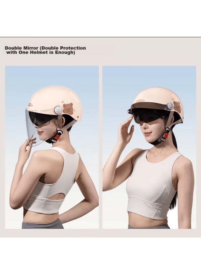 Phoenix New National Standard 3c Certified Electric Motorcycle Helmet Retro Style Tk708 Khaki Color Dual-shaped Visor Bucket Helmet With Double Visor Summer Half Helmet For Men And Women One Size Fits All - Image 4