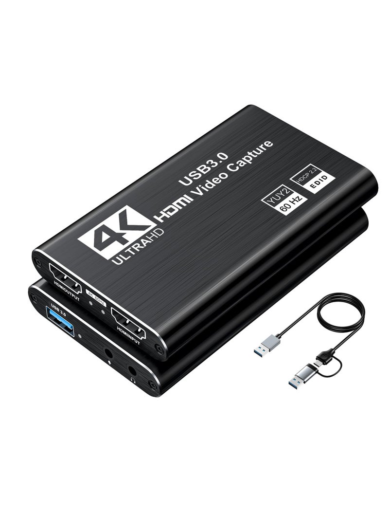 High-Performance Video Capture Card | USB 3.0, 4K HDMI Loop-Out | Full HD 1080P 60FPS, 2K 30FPS | Ideal for Streaming on PS5, Switch, Camera, PC, OBS | Durable & Compact - Black - Image 1