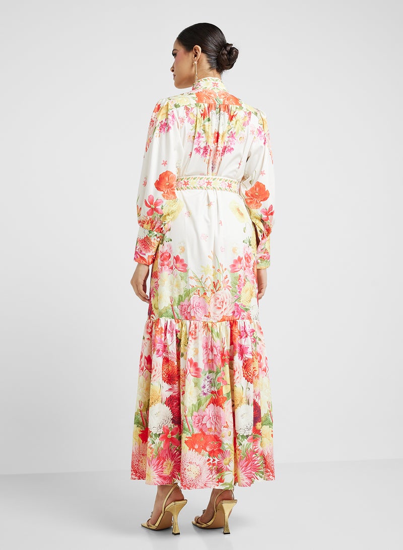 خزانة فستان ماكسي بحزام بنقشة الزهور - Image 2