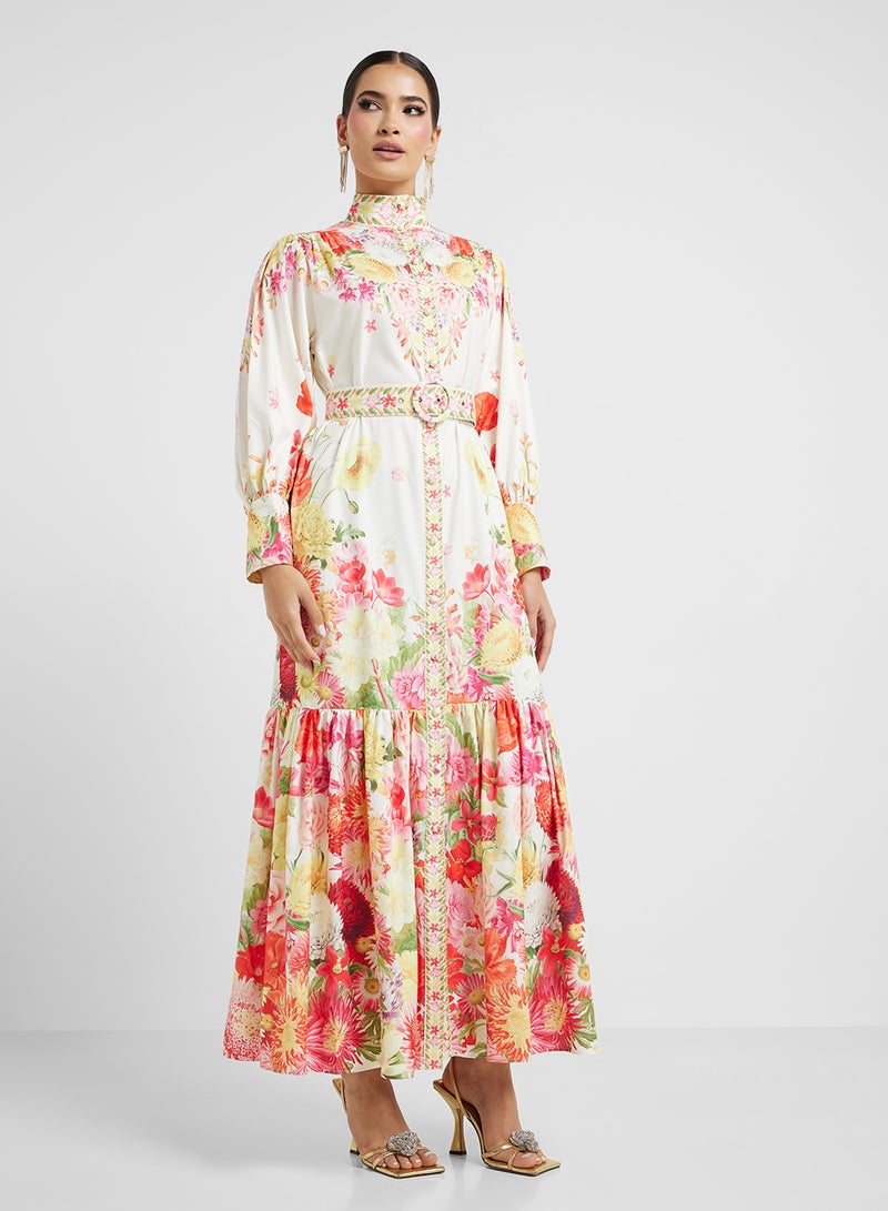 خزانة فستان ماكسي بحزام بنقشة الزهور - Image 4