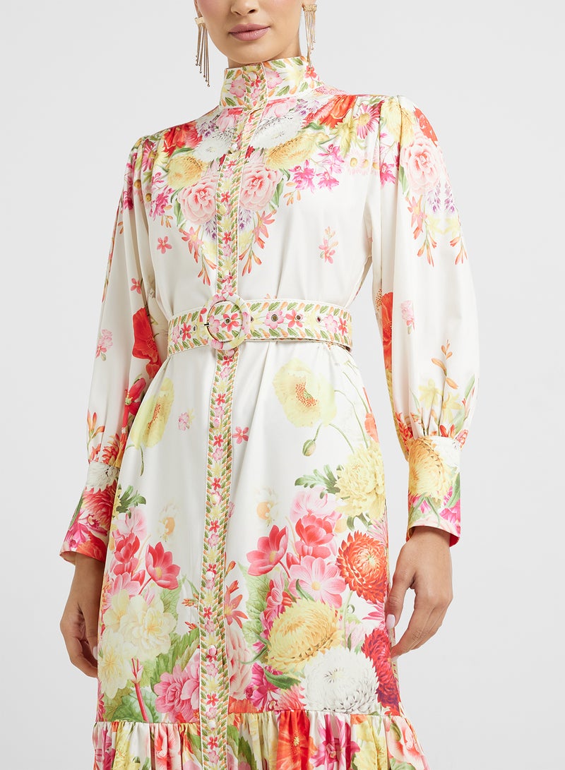 خزانة فستان ماكسي بحزام بنقشة الزهور - Image 3