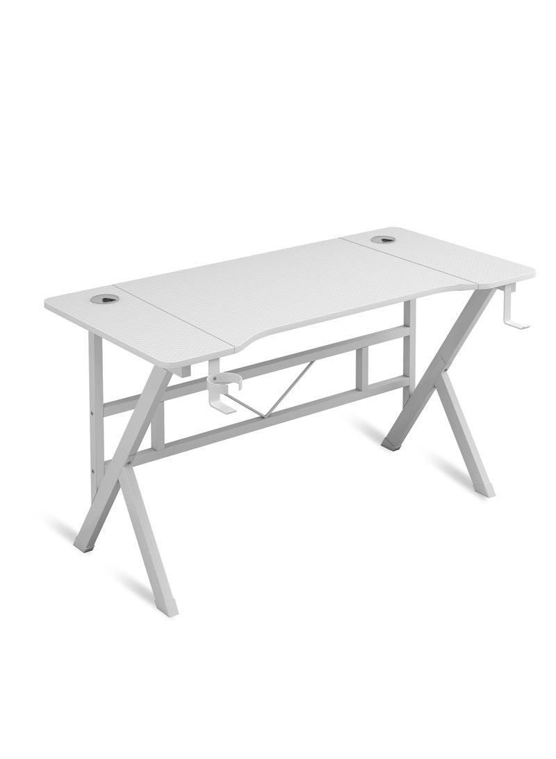 Room&Board K-Shape Gaming Desk, Computer Desk with Headphone Hook & Cup Holder, Carbon Fiber Desktop with Study Desk, Sturdy Metal Frame for Home Office Table - Image 1