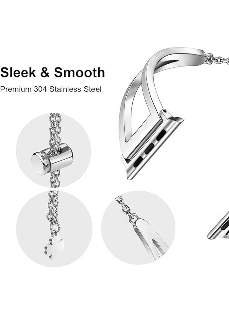 Generic - Bands Compatible with Apple Watch 42mm 44mm 45mm 49mm Series 9/8/7/SE/6/5/4/3/2/1 IWatch Ultra/Ultra 2/Hermès Women Dressy Metal Jewelry Bracelet Bangle Wristband Stainless Steel Strap - Image 1