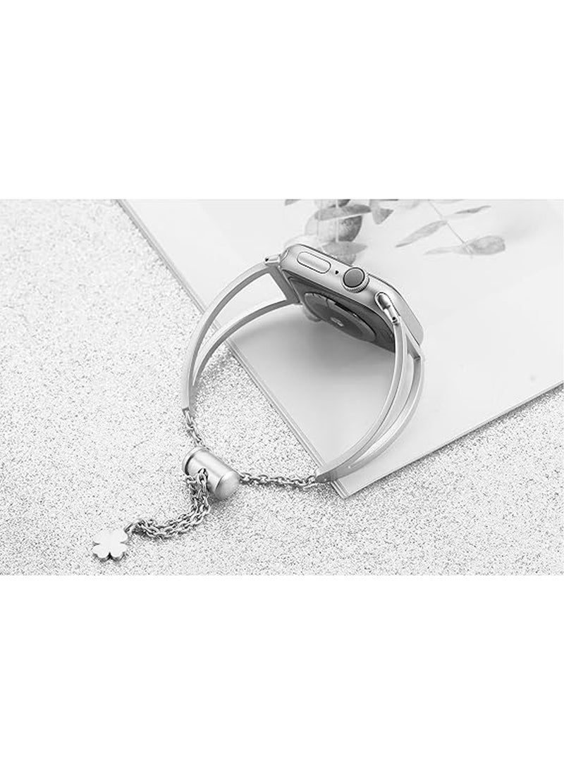 Generic - Bands Compatible with Apple Watch 42mm 44mm 45mm 49mm Series 9/8/7/SE/6/5/4/3/2/1 IWatch Ultra/Ultra 2/Hermès Women Dressy Metal Jewelry Bracelet Bangle Wristband Stainless Steel Strap - Image 1