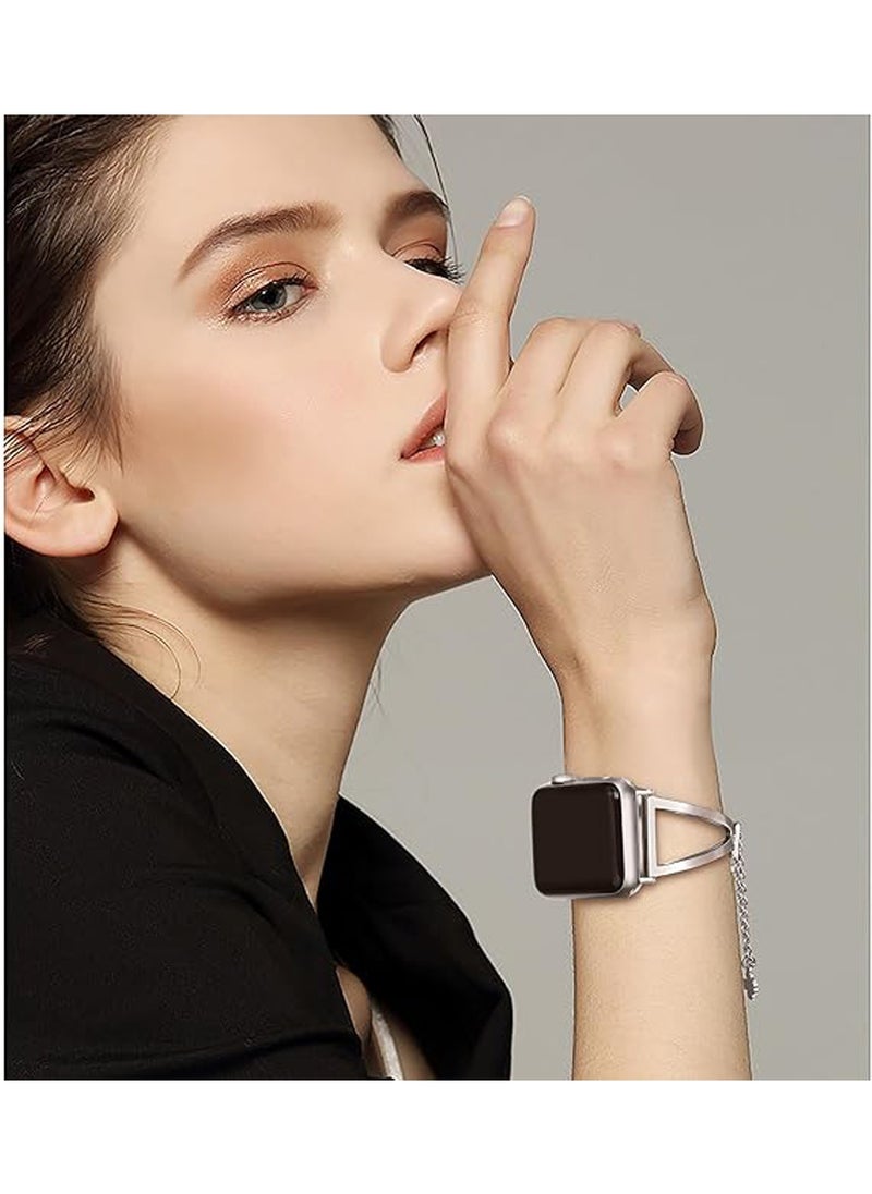 Generic - Bands Compatible with Apple Watch 42mm 44mm 45mm 49mm Series 9/8/7/SE/6/5/4/3/2/1 IWatch Ultra/Ultra 2/Hermès Women Dressy Metal Jewelry Bracelet Bangle Wristband Stainless Steel Strap - Image 1