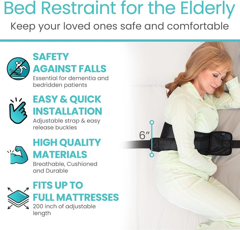 Vive Bed Restraints for Elderly Dementia Patients  Safety Belt for Wheelchair Bed  Fall Prevention Device for Seniors  Adjustable Strap and Cushioned Waist Belt for Hospital Caregivers - Image 3