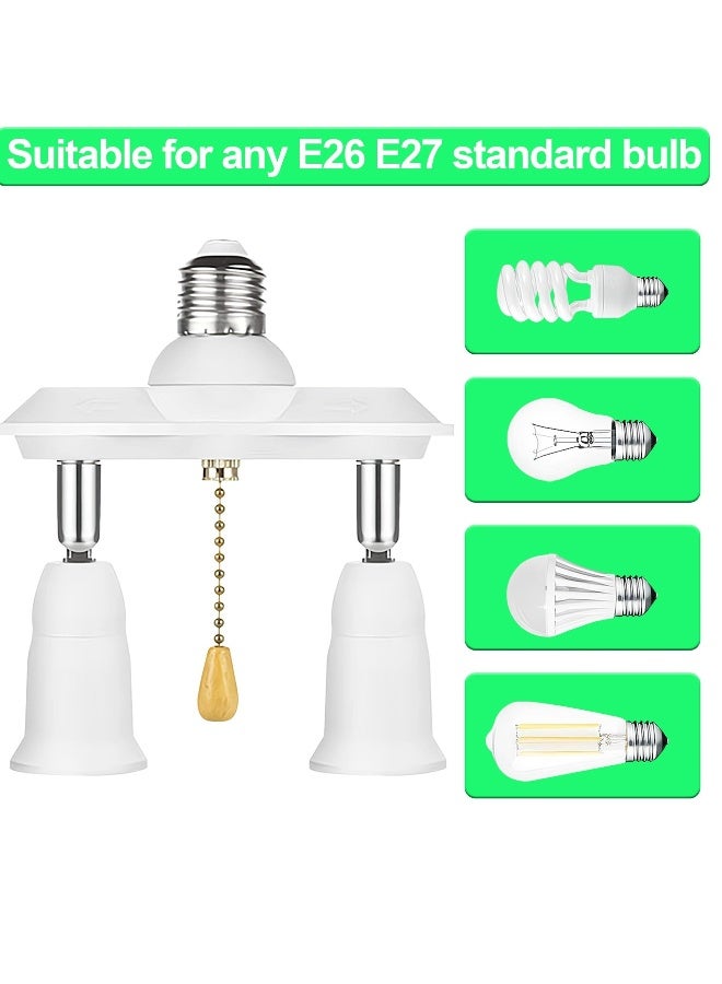 Pull Chain Light Fixture Light Socket Adapter, 2 in 1 E26/E27 Splitter Socket Adapter, 360 Degree Adjustable and 180 Degree Bendable, Pull Chain Light Socket Adapter Converter Splitter  - Image 2