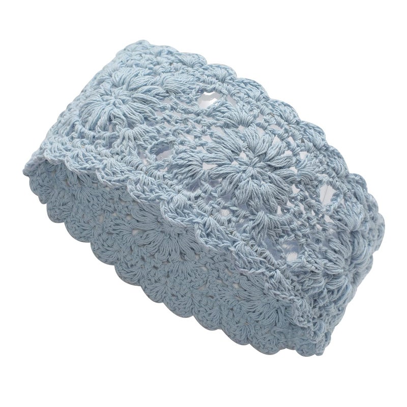 ZLYC Women Headband Handmade Crochet Knit Boho Flower Hair Bands Crochet Blue